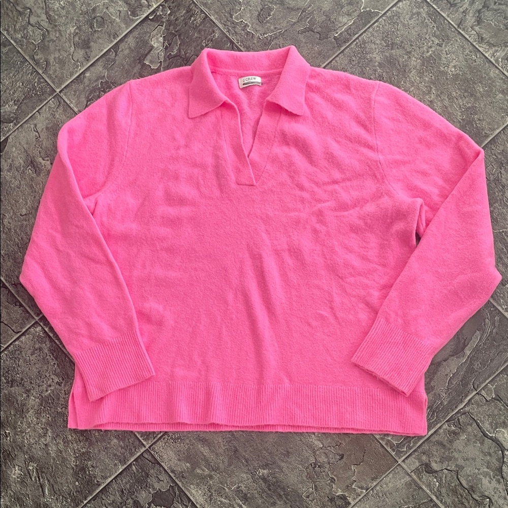 J. CREW Extra-Soft Pink V-neck Collar Wool-Blend Sweater Preppy Coastal Barbie